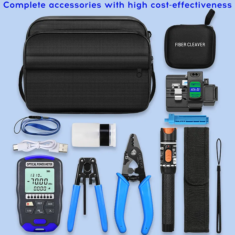 COMPTYCO AUA-DC7 rechargeable optical power meter -70+~10dBm fiber optic visual fault locator 10mw fiber optic cutter fiber optic tool kit