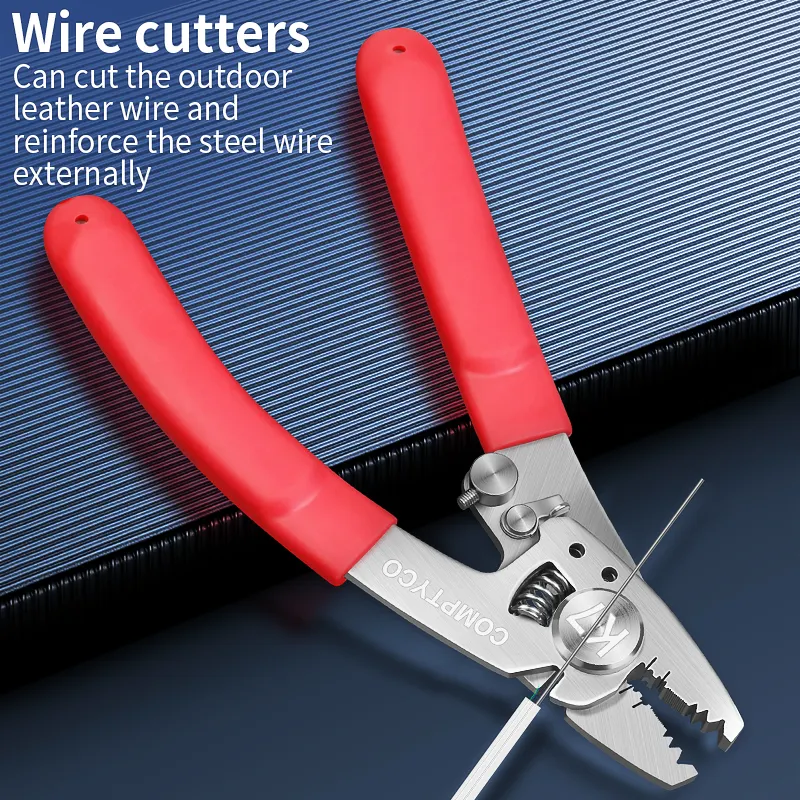 Factory hot selling K7FTTH wire stripping tool, seven in one stainless steel wire stripper, fiber optic seven port wire stripping pliers