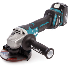 DGA517RTJ 125mm 18V Cordless Angle Grinder BL LXT with paddle switch, 2x 5.0Ah Battery Packs, Charger & Makpac Type 3 Connector Case.